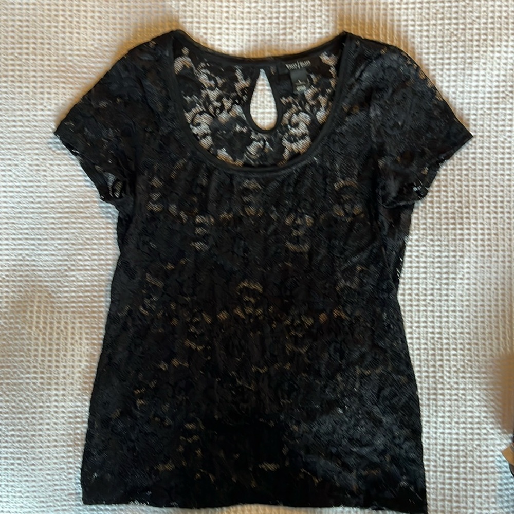 White House black market sheer short sleeve lace top
